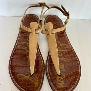 Sam Edelman Tan Leather T-Strap Sandals